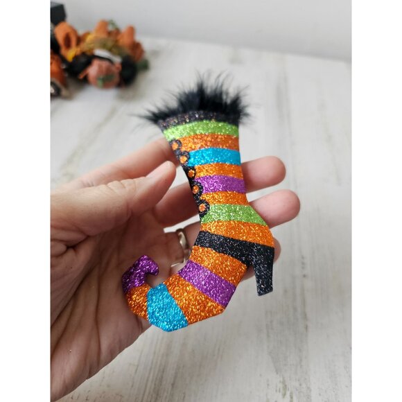 Pier 1 striped witch boot glitter ornament Halloween Xmas tree - Picture 7 of 7